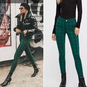 Women’s Free People Green Plaid Pants Jean Cropped, High‎ Rise Size 29